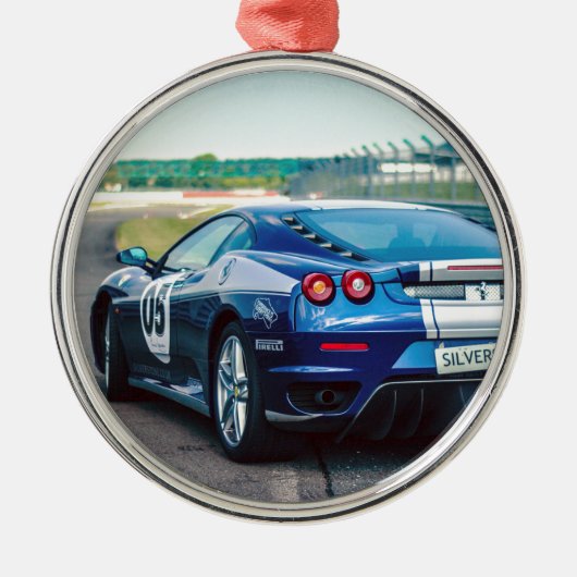 Blauwe Raceauto Metalen Ornament (Voorkant)