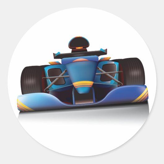 Blauwe Raceauto Ronde Sticker (Voorkant)