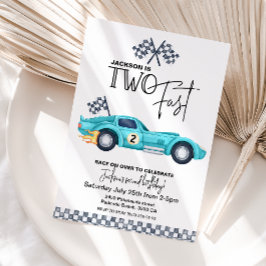 Blauwe raceauto TWEE SNEL Verjaardagsfeestje 2 jaa Kaart