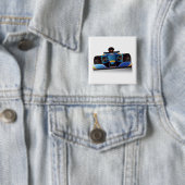 Blauwe Raceauto Vierkante Button 5,1 Cm (In situ)
