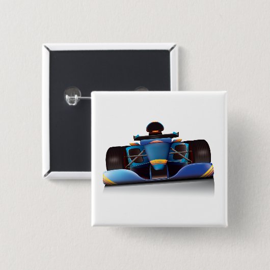 Blauwe Raceauto Vierkante Button 5,1 Cm (Voorkant /achterkant)