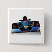 Blauwe Raceauto Vierkante Button 5,1 Cm (Voorkant)