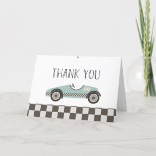 blauwe raceautobaby shower bedankkaart