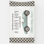 blauwe raceautobabyborrel spandoek (Verticaal)