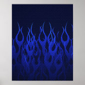Blauwe Raceflames op Carbon Fiber Print (Voorkant)