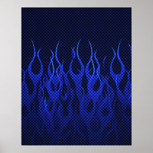 Blauwe Raceflames op Carbon Fiber Print