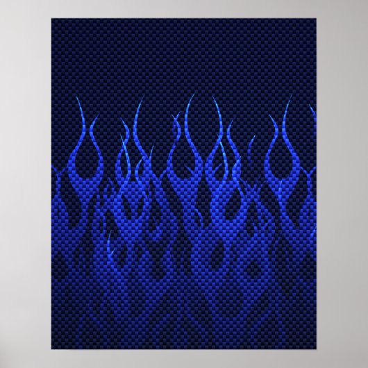 Blauwe Raceflames op Carbon Fiber Print (Voorkant)
