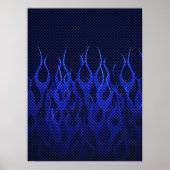Blauwe Raceflames op Carbon Fiber Print (Voorkant)