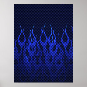 Blauwe Raceflames op Carbon Fiber Print