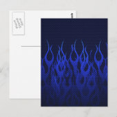 Blauwe Raceflames op Carbon Fiber Print Briefkaart (Voorkant / Achterkant)