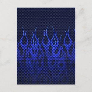 Blauwe Raceflames op Carbon Fiber Print Briefkaart