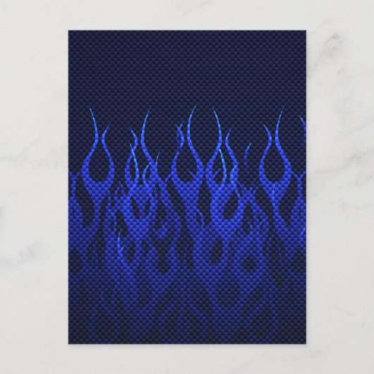 Blauwe Raceflames op Carbon Fiber Print Briefkaart (Voorkant)