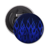 Blauwe Raceflames op Carbon Fiber Print Button Flesopener (Voorkant)