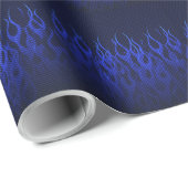 Blauwe Raceflames op Carbon Fiber Print Cadeaupapier (Rol Hoek)