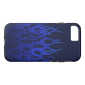 Blauwe Raceflames op Carbon Fiber Print Case-Mate iPhone Case (Achterkant (Horizontaal))