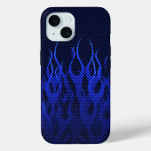 Blauwe Raceflames op Carbon Fiber Print Case-Mate iPhone Case (Achterkant)