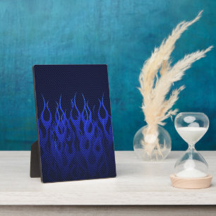 Blauwe Raceflames op Carbon Fiber Print Fotoplaat