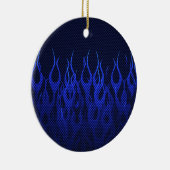 Blauwe Raceflames op Carbon Fiber Print Keramisch Ornament (Rechts)