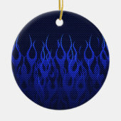 Blauwe Raceflames op Carbon Fiber Print Keramisch Ornament (Voorkant)