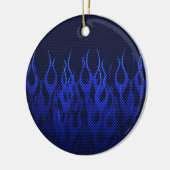 Blauwe Raceflames op Carbon Fiber Print Keramisch Ornament (Links)