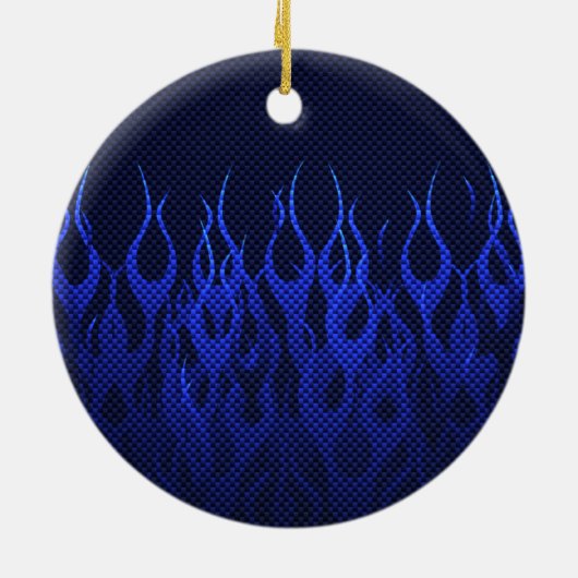 Blauwe Raceflames op Carbon Fiber Print Keramisch Ornament (Achterkant)