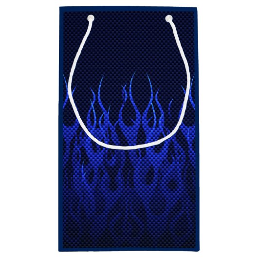 Blauwe Raceflames op Carbon Fiber Print Klein Cadeauzakje (Achterkant)