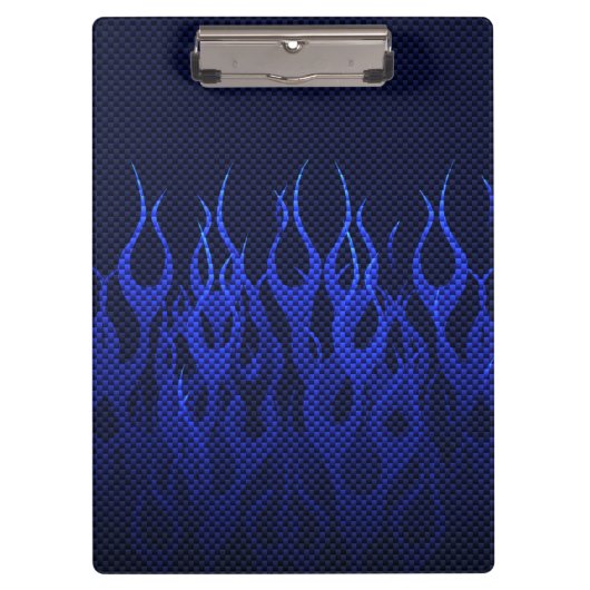 Blauwe Raceflames op Carbon Fiber Print Klembord (Voorkant)