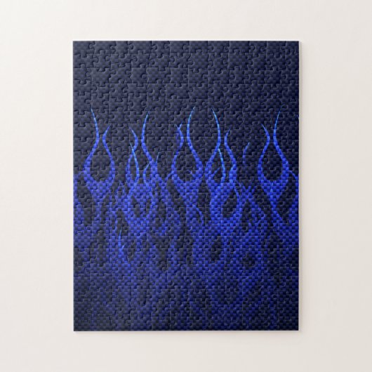 Blauwe Raceflames op Carbon Fiber Print Legpuzzel (Verticaal)