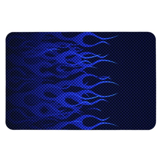 Blauwe Raceflames op Carbon Fiber Print Magneet (Horizontaal)