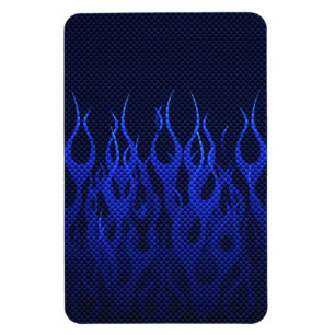 Blauwe Raceflames op Carbon Fiber Print Magneet