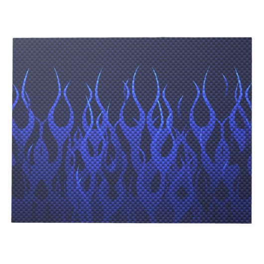 Blauwe Raceflames op Carbon Fiber Print Notitieblok (Voorkant)