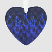 Blauwe Raceflames op Carbon Fiber Print Ornament (voorkant)