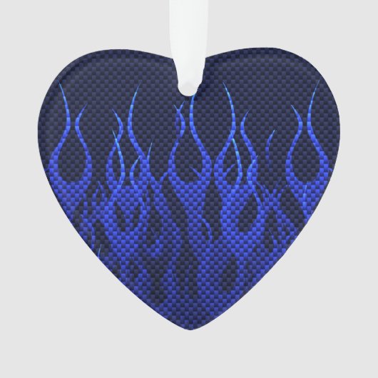 Blauwe Raceflames op Carbon Fiber Print Ornament (voorkant)