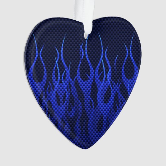 Blauwe Raceflames op Carbon Fiber Print Ornament (voorkant)