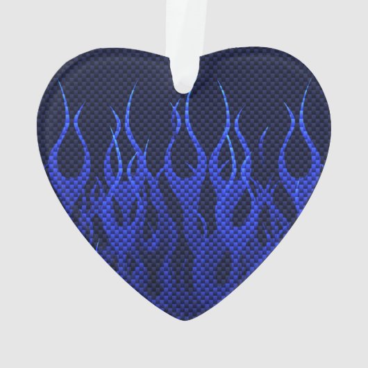 Blauwe Raceflames op Carbon Fiber Print Ornament (achterkant)