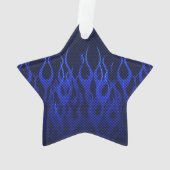 Blauwe Raceflames op Carbon Fiber Print Ornament (achterkant)