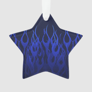 Blauwe Raceflames op Carbon Fiber Print Ornament