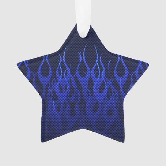 Blauwe Raceflames op Carbon Fiber Print Ornament (voorkant)