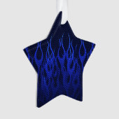 Blauwe Raceflames op Carbon Fiber Print Ornament (voorkant)