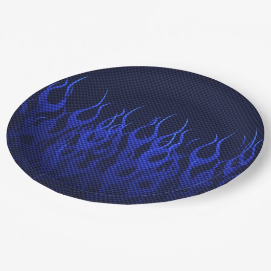 Blauwe Raceflames op Carbon Fiber Print Papieren Bordje (Gekanteld)