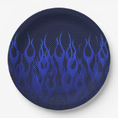 Blauwe Raceflames op Carbon Fiber Print Papieren Bordje (Voorkant)