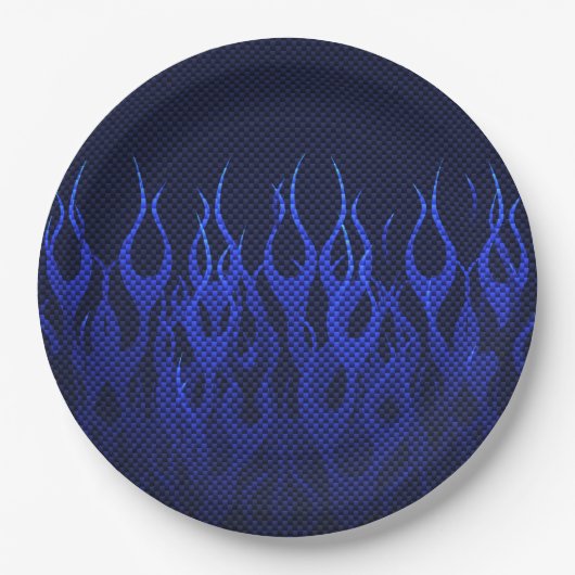 Blauwe Raceflames op Carbon Fiber Print Papieren Bordje (Voorkant)