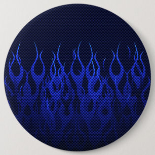 Blauwe Raceflames op Carbon Fiber Print Ronde Button 6,0 Cm