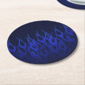 Blauwe Raceflames op Carbon Fiber Print Ronde Kartonnen Onderzetter (Gebogen)
