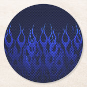 Blauwe Raceflames op Carbon Fiber Print Ronde Kartonnen Onderzetter (Voorkant)
