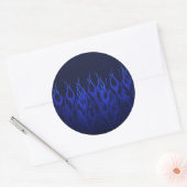Blauwe Raceflames op Carbon Fiber Print Ronde Sticker (Envelop)