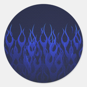 Blauwe Raceflames op Carbon Fiber Print Ronde Sticker