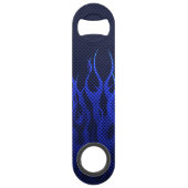 Blauwe Raceflames op Carbon Fiber Print Speed Flessenopener (Achterkant)