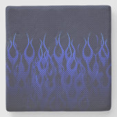 Blauwe Raceflames op Carbon Fiber Print Stenen Onderzetter (Voorkant)