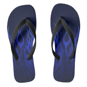 Blauwe Raceflames op Carbon Fiber Print Teenslippers